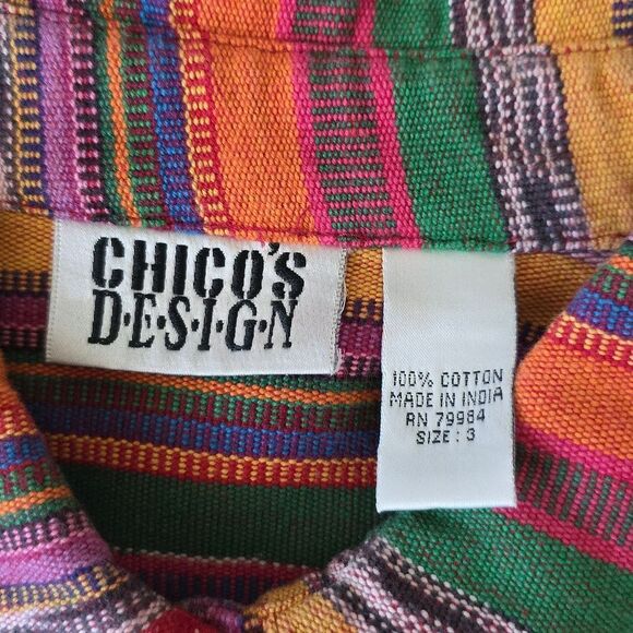 Chico’s Multicolor Striped Button-Up Jacket with Cross Stitching  Size 3 - Picture 5 of 17